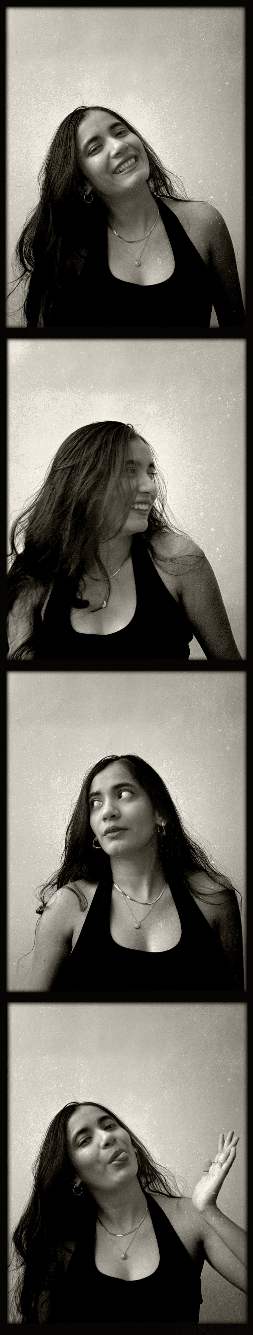 Black-and-white photo-booth strip of Yuti